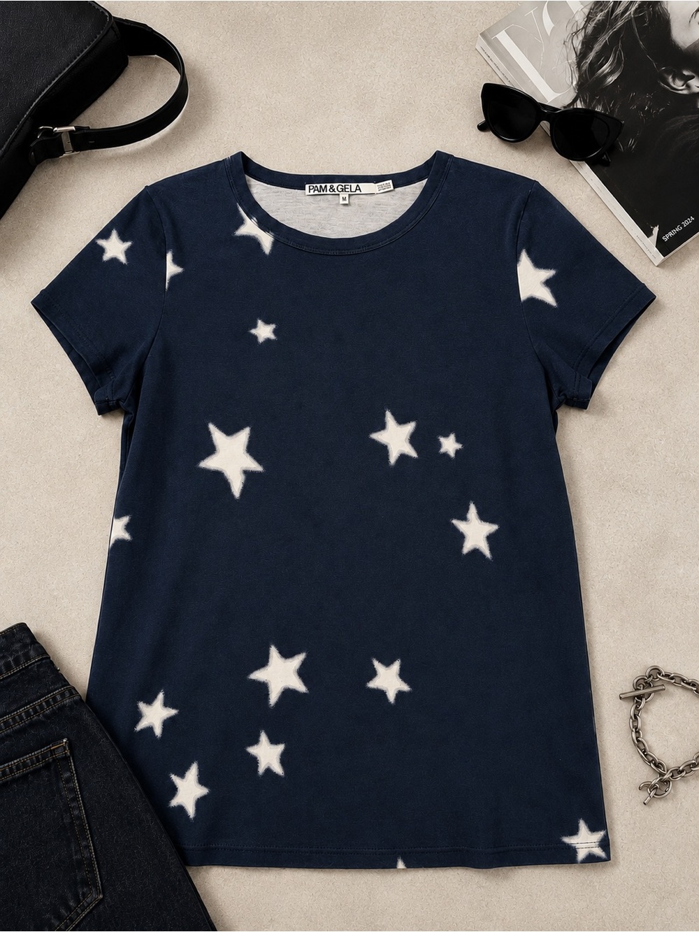 Pam & Gela Navy Star Print Tee Shirt